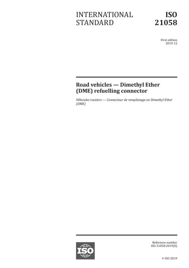 ISO 21058:2019 - Road vehicles -- Dimethyl Ether (DME) refuelling connector