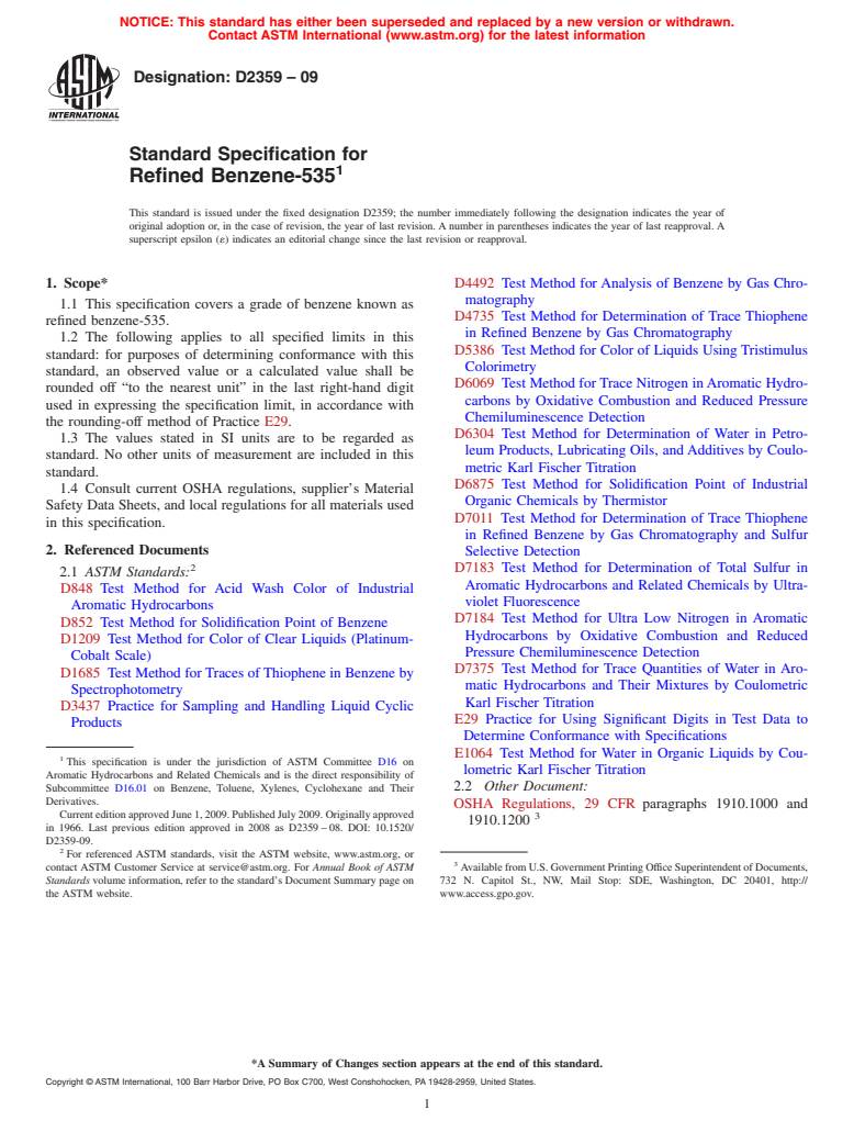 ASTM D2359-09 - Standard Specification for Refined Benzene-535