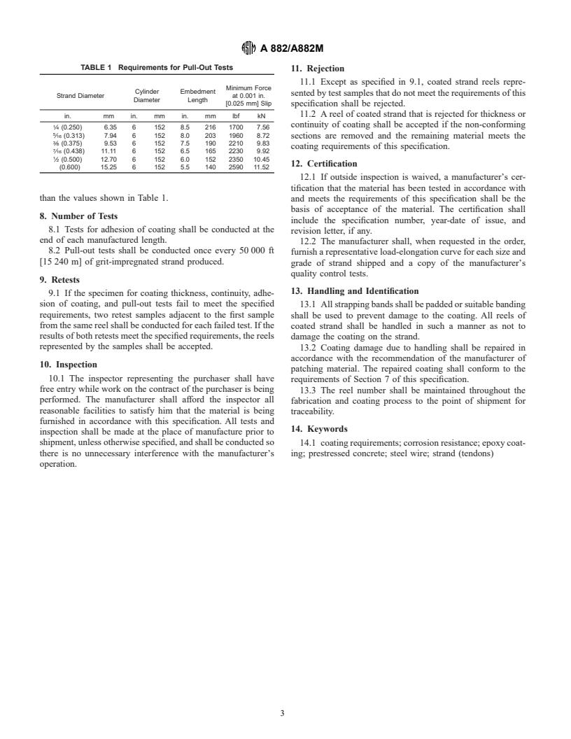 ASTM A882/A882M-01 - Standard Specification for Epoxy-Coated Seven-Wire Prestressing Steel Strand