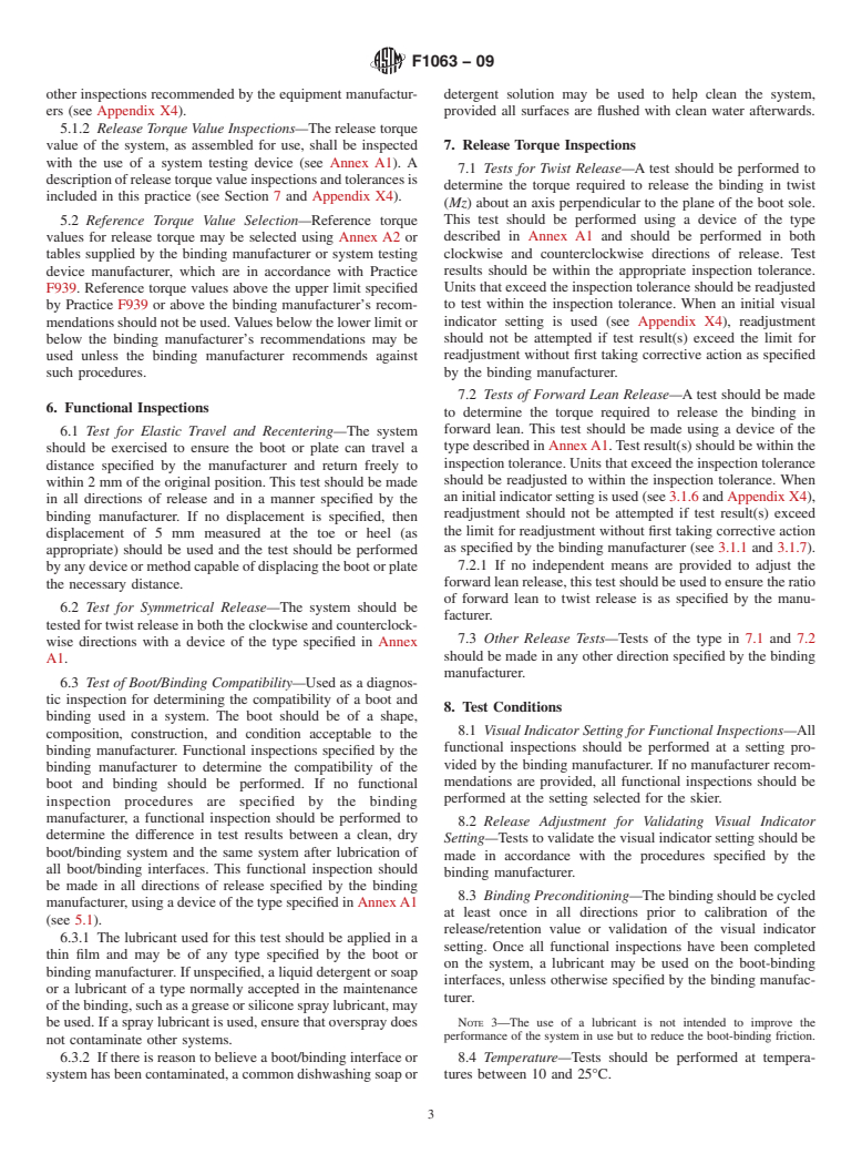 ASTM F1063-09 - Standard Practice for Functional Inspections and Adjustments of Alpine Ski/Binding/Boot Systems