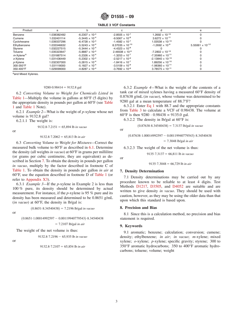 ASTM D1555-09 - Standard Test Method for Calculation of Volume and Weight of Industrial Aromatic Hydrocarbons and Cyclohexane