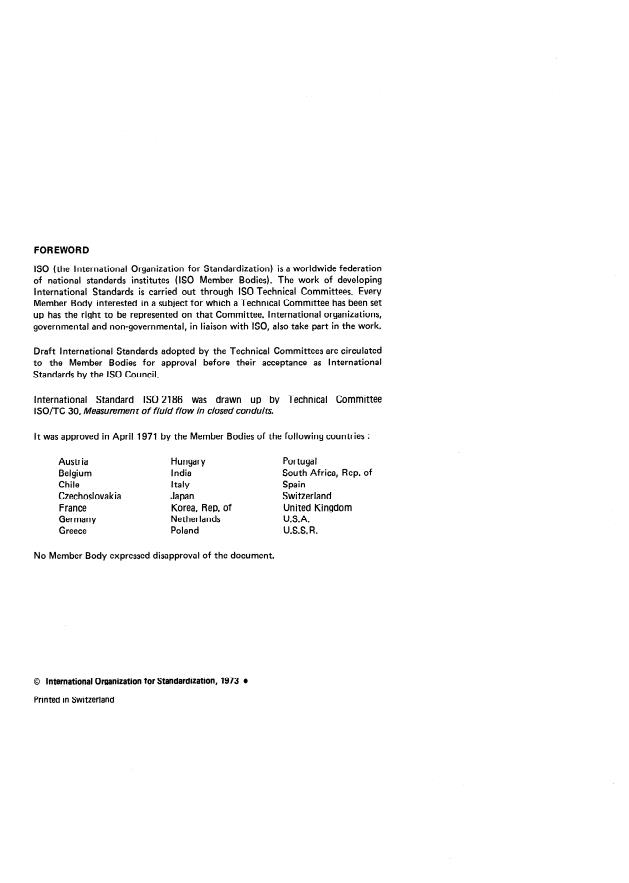 ISO 2186:1973 ISO 2186:1973 - Fluid flow in closed conduits -- Connections for pressure signal transmissions between primary and secondary elements - Page 2 preview