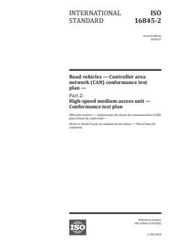 ISO 16845-2:2018 ISO 16845-2:2018 - Road vehicles — Controller area network (CAN) conformance test plan — Part 2: High-speed medium access unit — Conformance test plan
Released:7/17/2018 - Page 1 preview