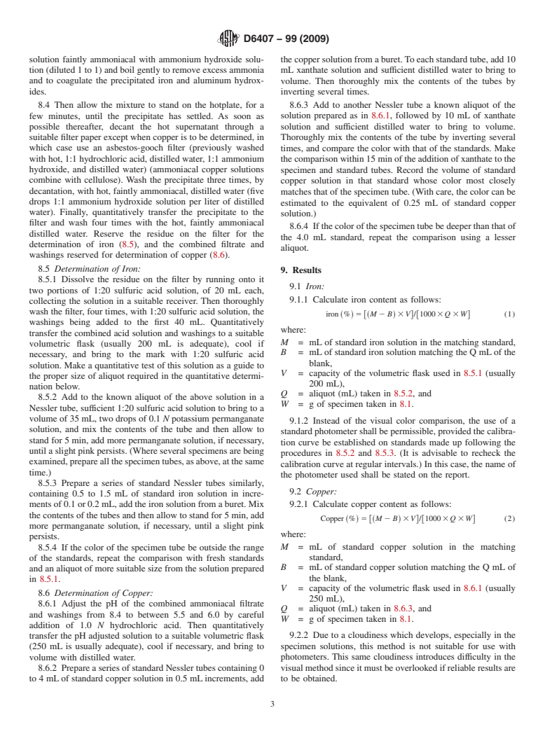 ASTM D6407-99(2009) - Standard Test Method for Analysis of Iron and Copper in Vegetable Tanning Materials