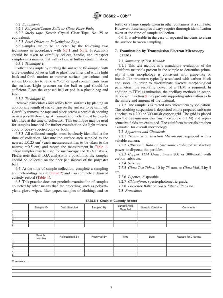 ASTM D6602-03be1 - Standard Practice for Sampling and Testing of Possible Carbon Black Fugitive Emissions or Other Environmental Particulate, or Both