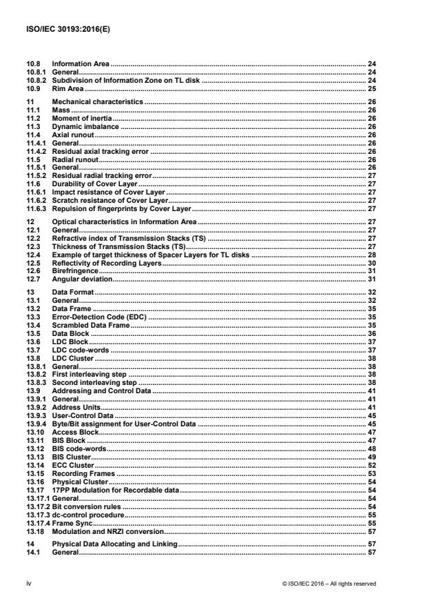 ISO/IEC 30193:2016 ISO/IEC 30193:2016 - Information technology -- Digitally recorded media for information interchange and storage -- 120 mm Triple Layer (100,0 Gbytes per disk) BD Rewritable disk - Page 4 preview