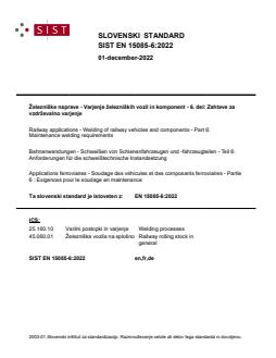 SIST EN 15085-6:2022 - Page 1 preview