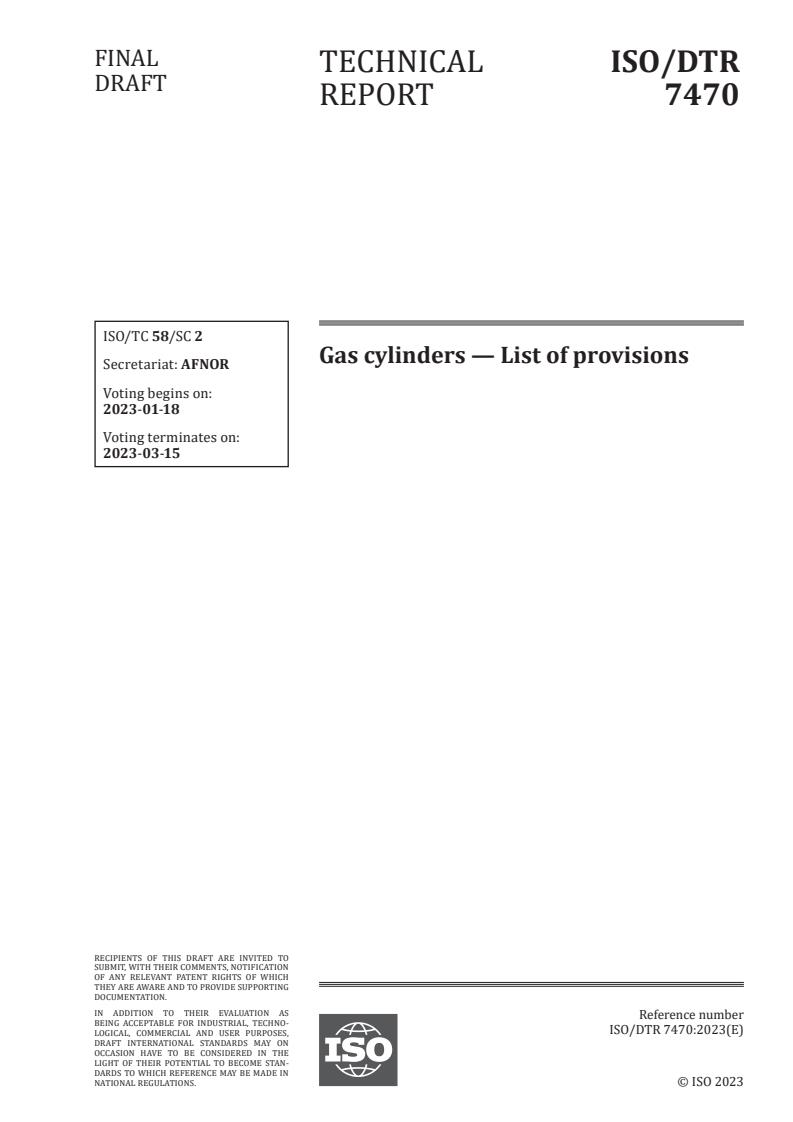 ISO/DTR 7470 - Gas cylinders — List of provisions
Released:1/4/2023