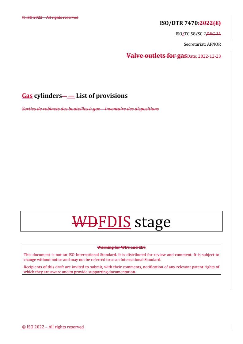 REDLINE ISO/DTR 7470 - Gas cylinders — List of provisions
Released:1/4/2023