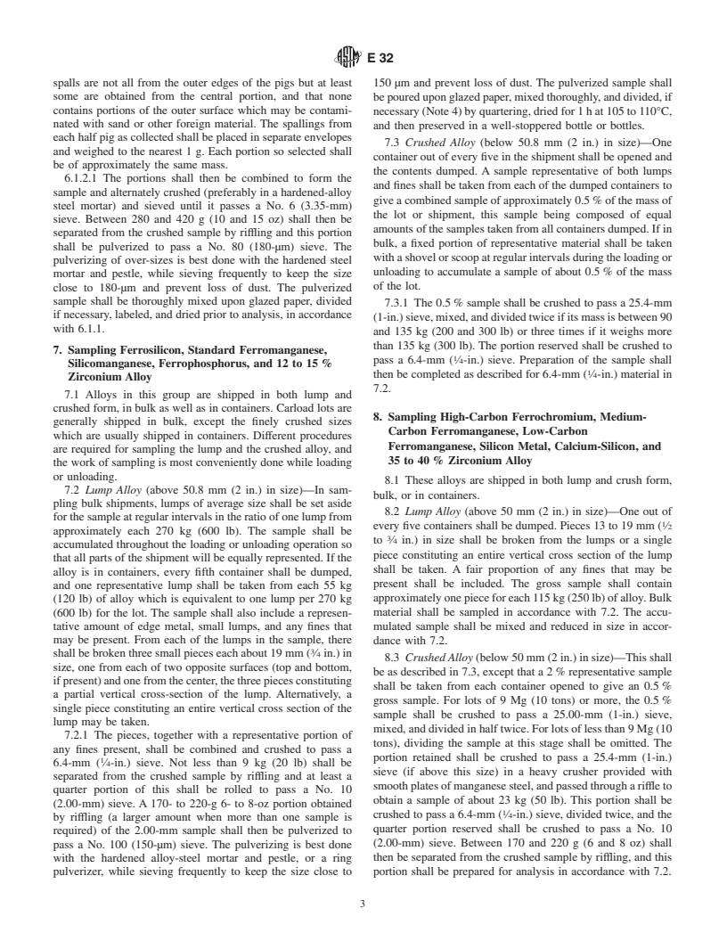 ASTM E32-86(2001) - Standard Practices for Sampling Ferroalloys and Steel Additives for Determination of Chemical Composition