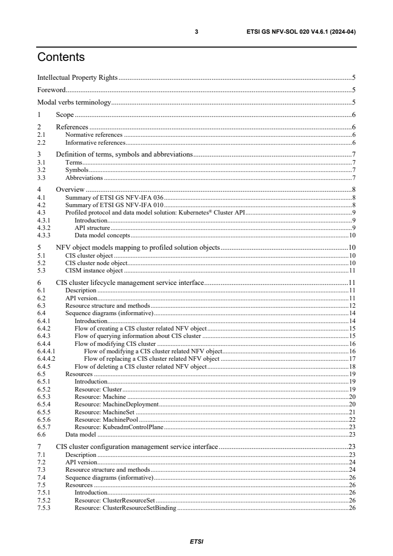 ETSI GS NFV-SOL 020 V4.6.1 (2024-04) - Network Functions Virtualisation (NFV) Release 4; Protocols and Data Models; Specification of protocols and data models for Container Infrastructure Service Cluster Management