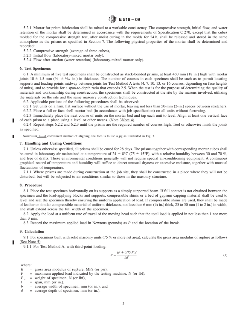 REDLINE ASTM E518-09 - Standard Test Methods for Flexural Bond Strength of Masonry