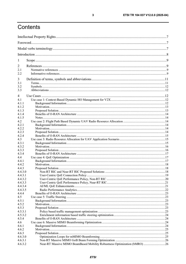 ETSI TR 104 037 V12.0.0 (2025-04) - Publicly Available Specification (PAS); O-RAN Use Cases Analysis Report (O-RAN.WG1.Use-Cases-Analysis-Report-R003-v12.00)