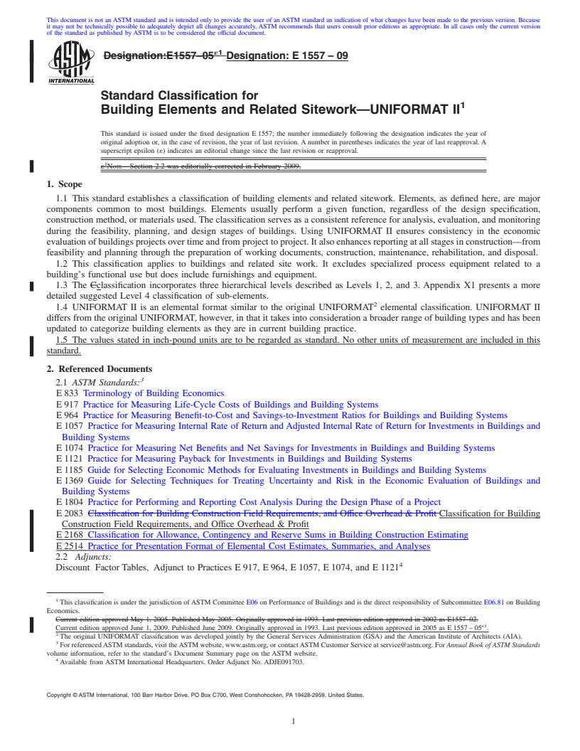 REDLINE ASTM E1557-09 - Standard Classification for Building Elements and Related Sitework-UNIFORMAT II