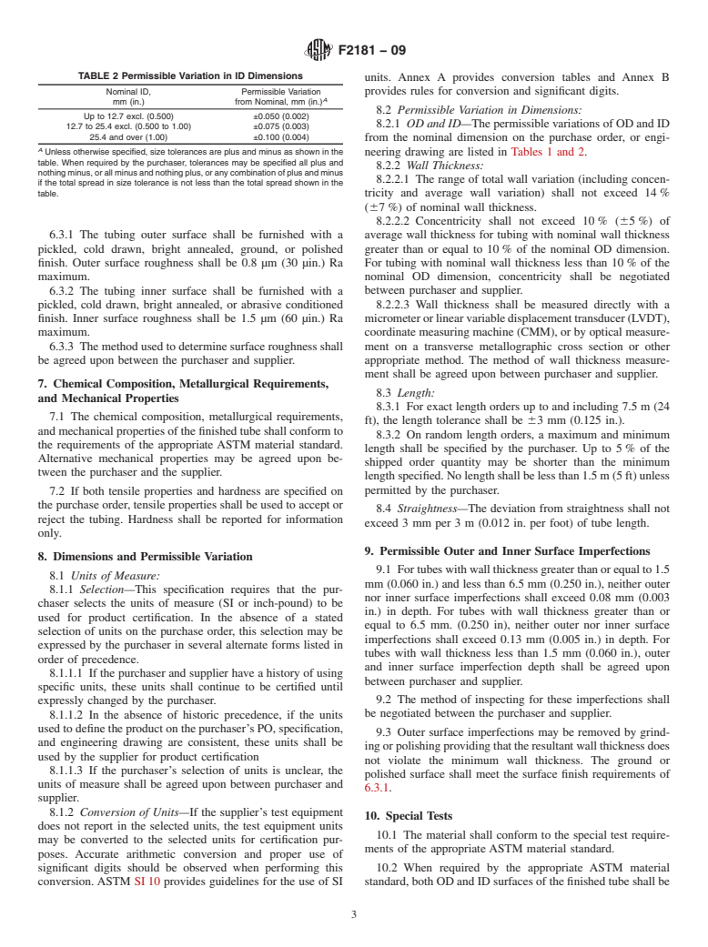 ASTM F2181-09 - Standard Specification for Wrought Seamless Stainless Steel Tubing for Surgical Implants