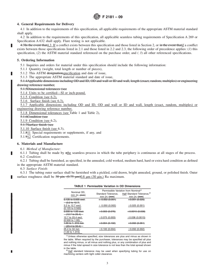 REDLINE ASTM F2181-09 - Standard Specification for Wrought Seamless Stainless Steel Tubing for Surgical Implants