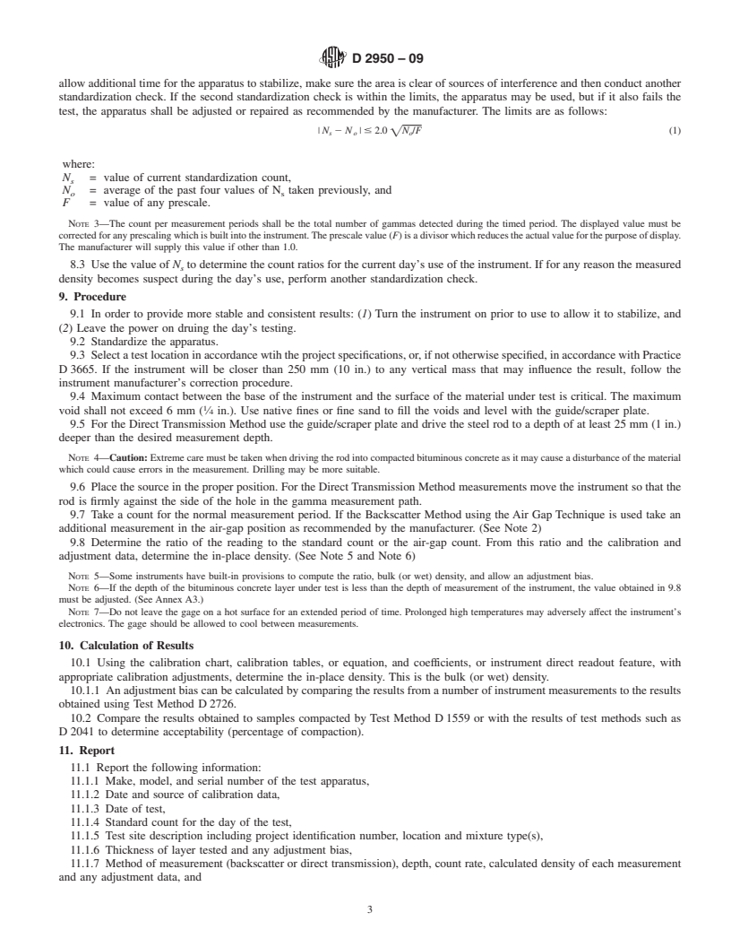 REDLINE ASTM D2950-09 - Standard Test Method for Density of Bituminous Concrete in Place by Nuclear Methods