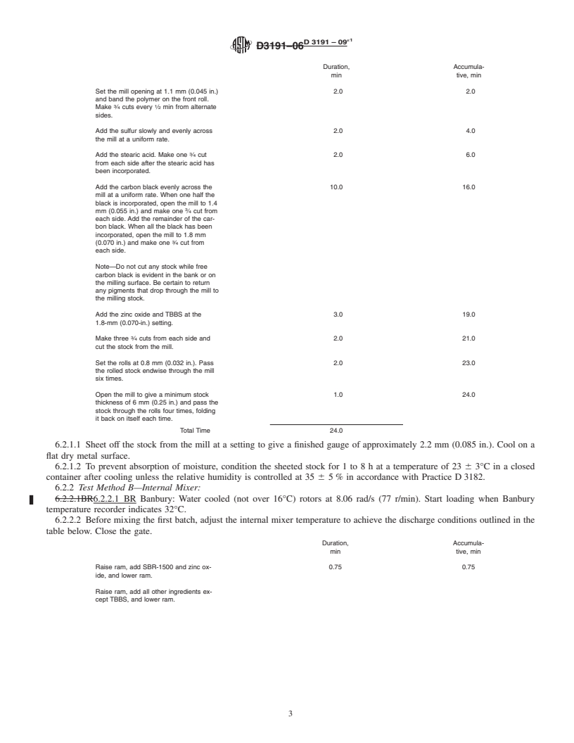 REDLINE ASTM D3191-09e1 - Standard Test Methods for  Carbon Black in SBR (Styrene-Butadiene Rubber)<span class='unicode'>&#x2014;</span>Recipe and Evaluation Procedures