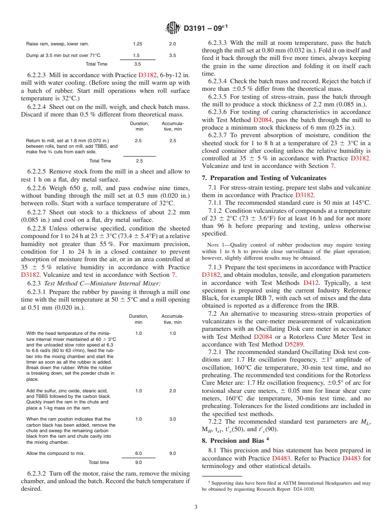 ASTM D3191-09e1 - Standard Test Methods for  Carbon Black in SBR (Styrene-Butadiene Rubber)<span class='unicode'>&#x2014;</span>Recipe and Evaluation Procedures