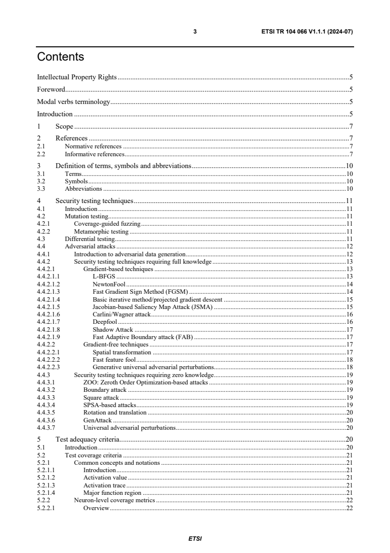 ETSI TR 104 066 V1.1.1 (2024-07) ETSI TR 104 066 V1.1.1 (2024-07) - Securing Artificial Intelligence; Security Testing of AI