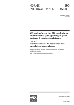 ISO 4548-5:2020 ISO 4548-5:2020 - Méthodes d'essai des filtres à huile de lubrification à passage intégral pour moteurs à combustion interne — Partie 5: Méthode d'essai de résistance aux impulsions hydrauliques
Released:3/9/2020 - Page 1 preview