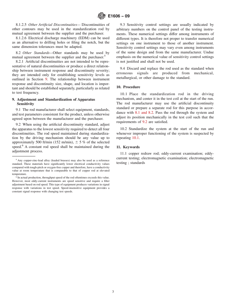 ASTM E1606-09 - Standard Practice for Electromagnetic (Eddy-Current) Examination of Copper Redraw Rod for Electrical Purposes