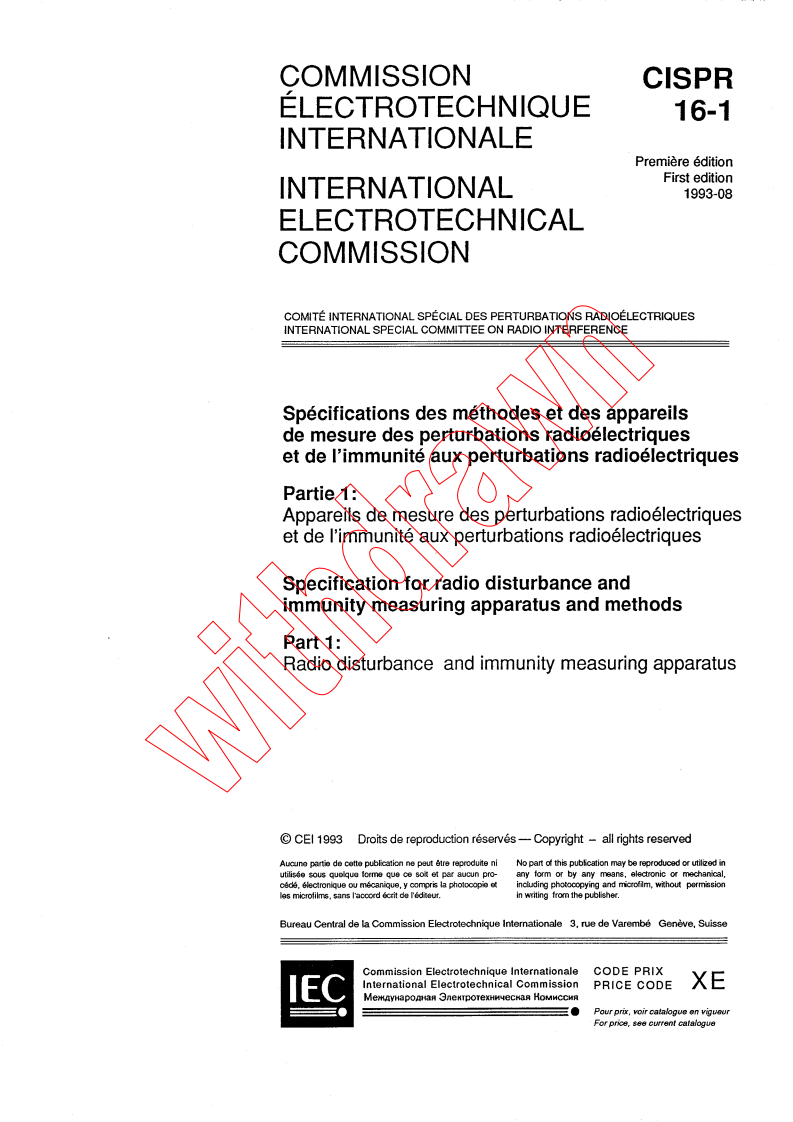 CISPR 16-1:1993 - Specification for radio disturbance and immunity measuring apparatus and methods - Part 1: Radio disturbance and immunity measuring apparatus
Released:8/30/1993
Isbn:2831827930