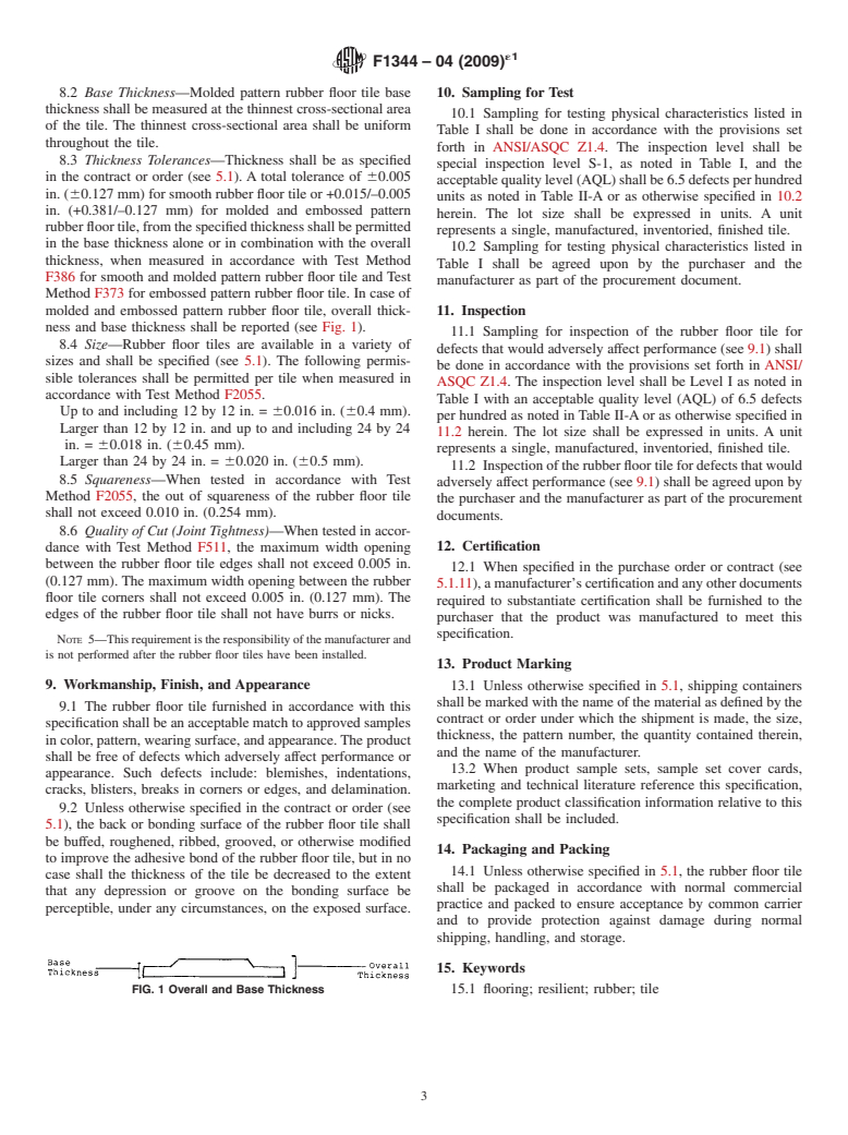 ASTM F1344-04(2009)e1 - Standard Specification for Rubber Floor Tile