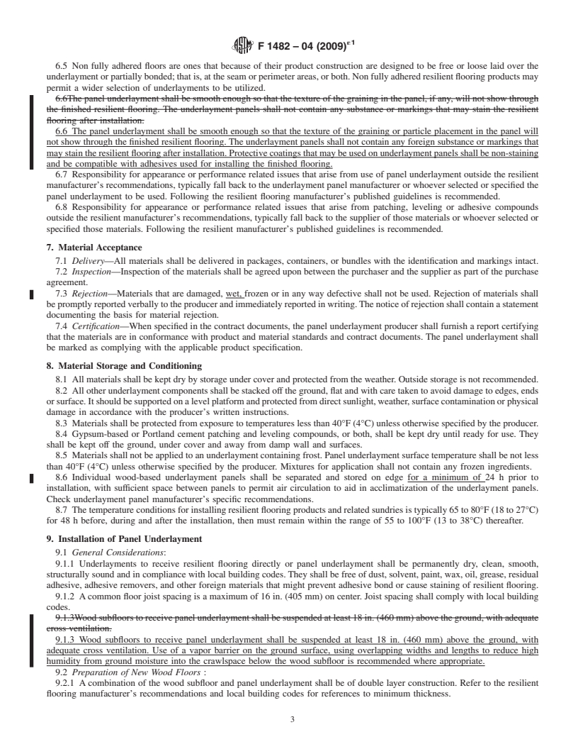 REDLINE ASTM F1482-04(2009)e1 - Standard Practice for Installation and Preparation of Panel Type Underlayments to Receive Resilient Flooring