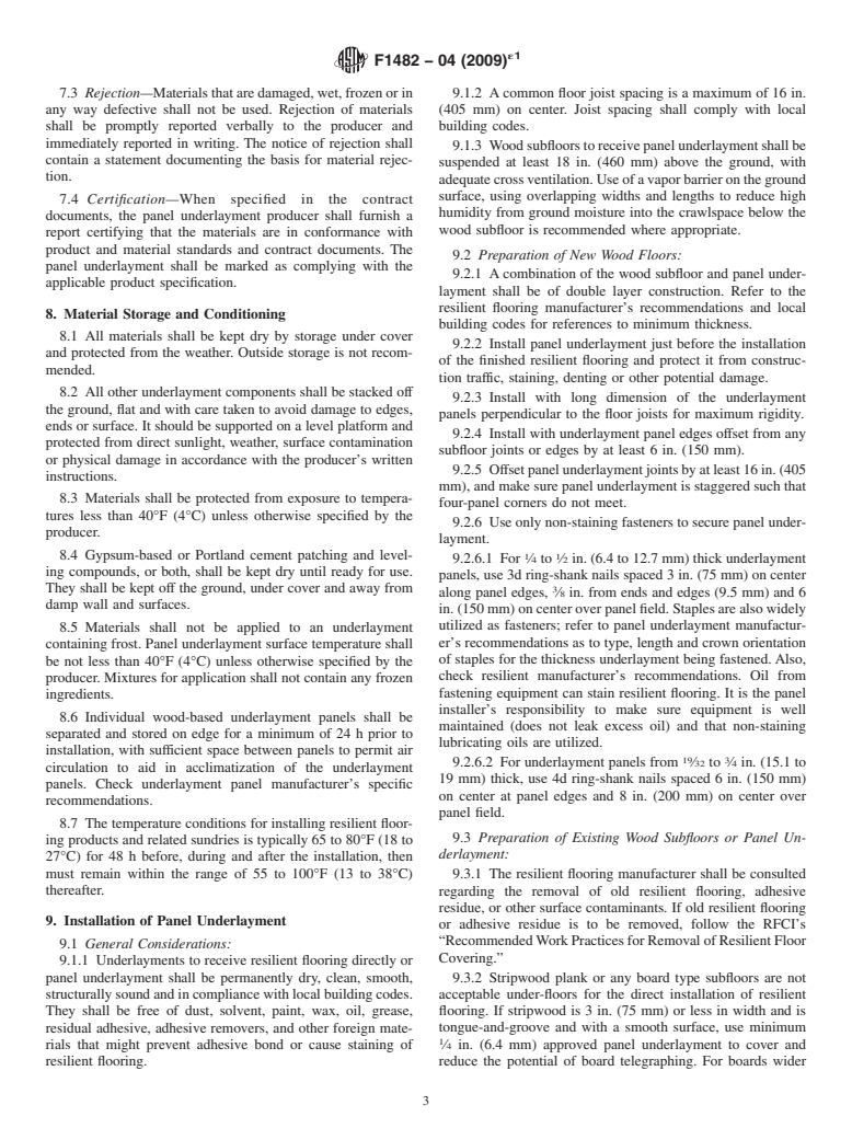 ASTM F1482-04(2009)e1 - Standard Practice for Installation and Preparation of Panel Type Underlayments to Receive Resilient Flooring