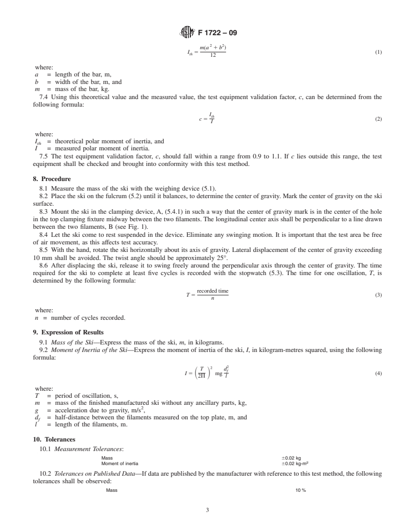 REDLINE ASTM F1722-09 - Standard Test Method for Determining Mass and Moment of Inertia of Alpine Skis