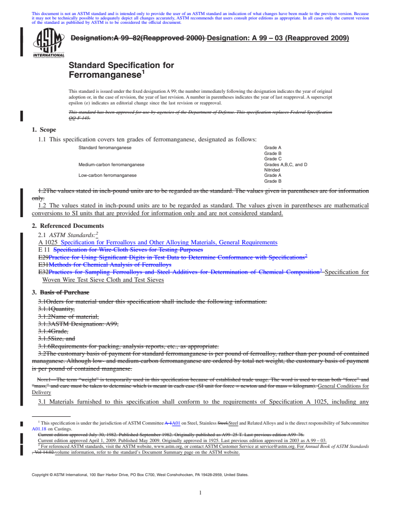 REDLINE ASTM A99-03(2009) - Standard Specification for Ferromanganese