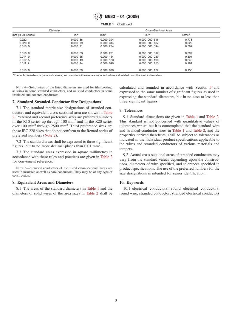 ASTM B682-01(2009) - Standard Specification for Standard Metric Sizes of Electrical Conductors