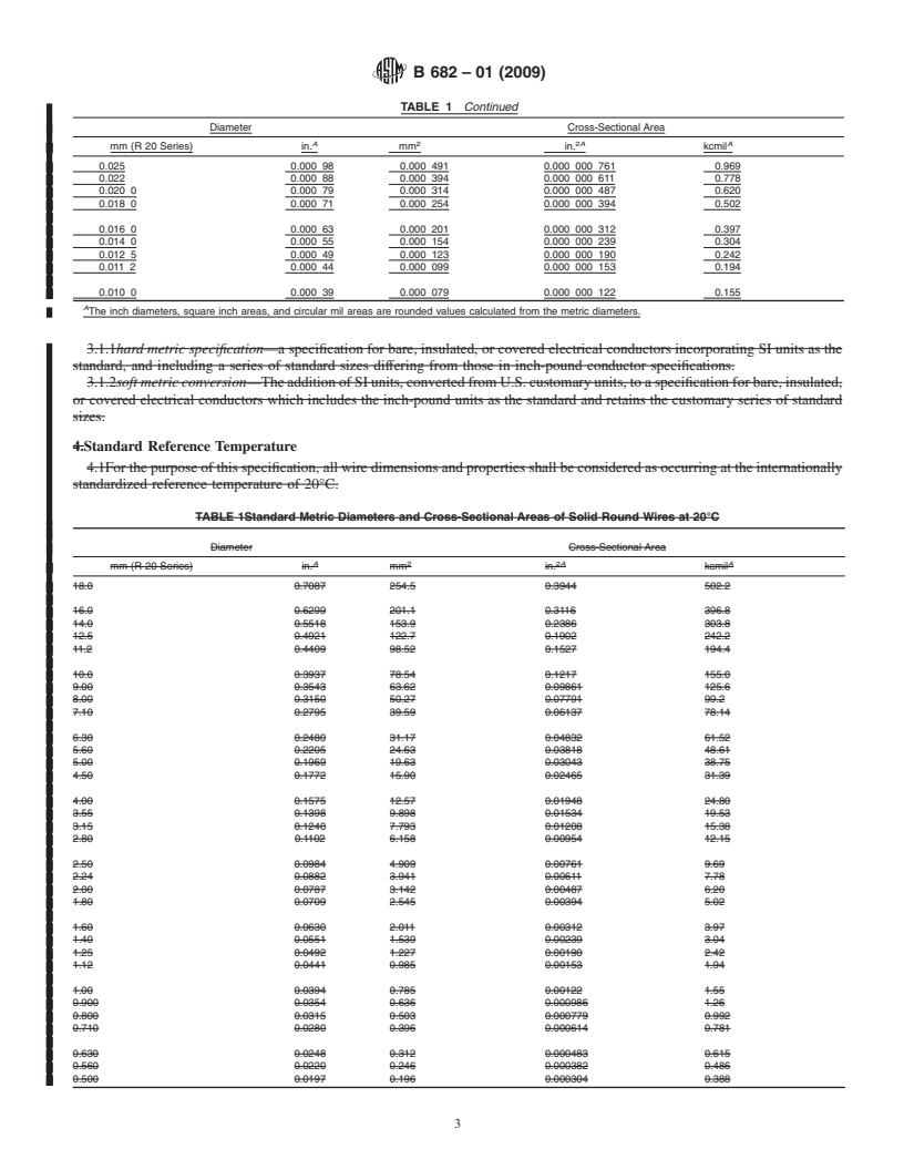 REDLINE ASTM B682-01(2009) - Standard Specification for Standard Metric Sizes of Electrical Conductors