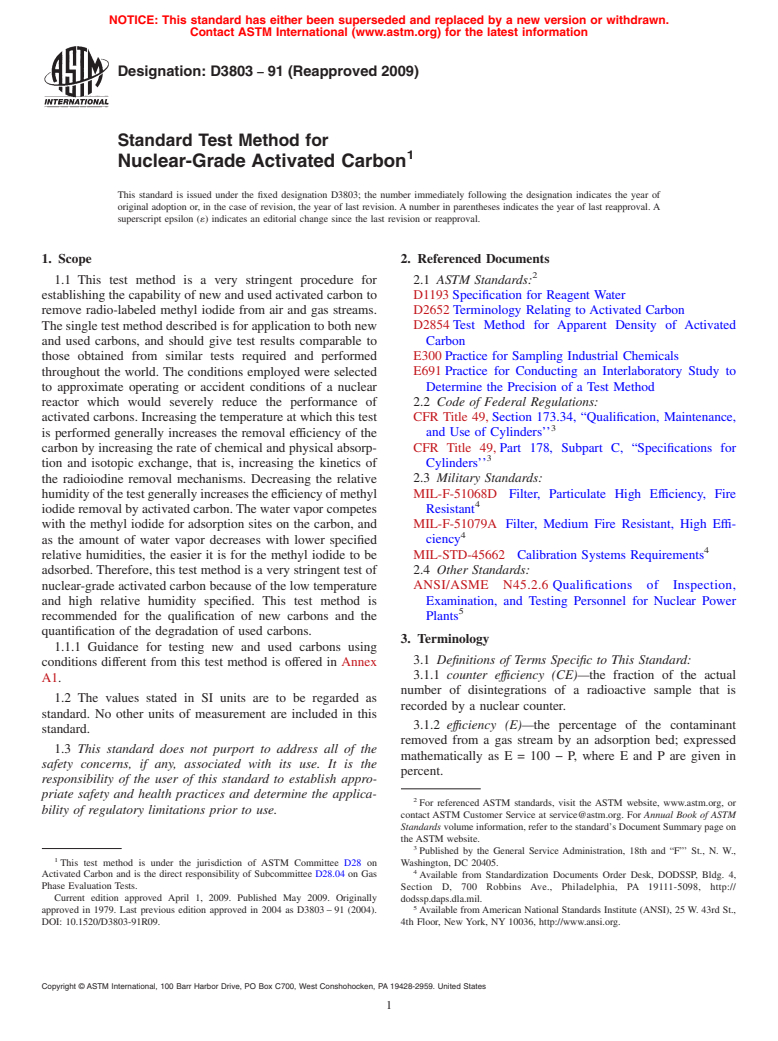 ASTM D3803-91(2009) - Standard Test Method for Nuclear-Grade Activated Carbon