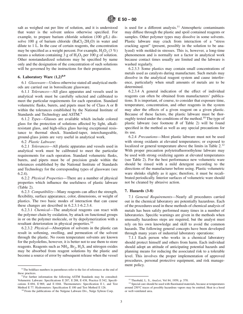 ASTM E50-00 - Standard Practices for Apparatus, Reagents, and Safety Considerations for Chemical Analysis of Metals, Ores, and Related Materials