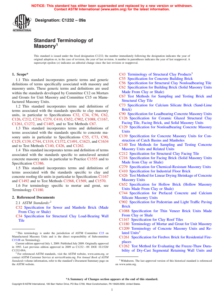 ASTM C1232-09a - Standard Terminology of Masonry