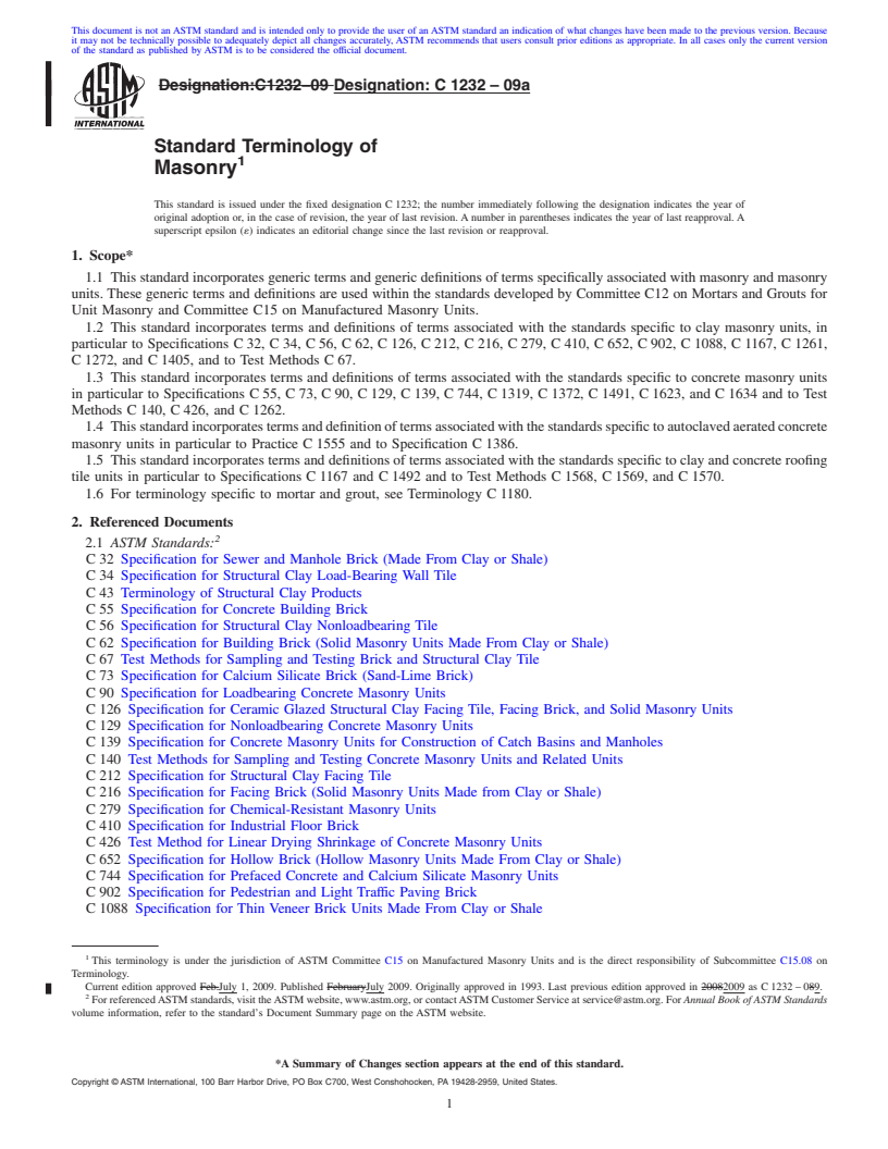 REDLINE ASTM C1232-09a - Standard Terminology of Masonry
