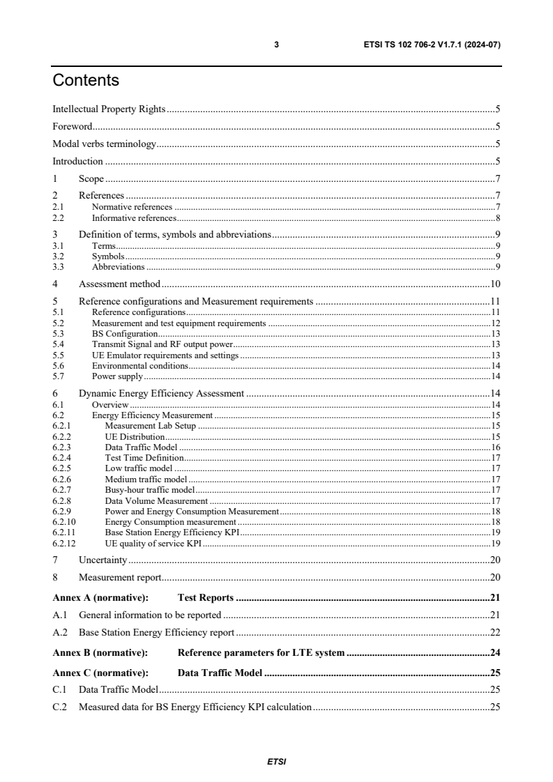 ETSI TS 102 706-2 V1.7.1 (2024-07) - Environmental Engineering (EE); Metrics and Measurement Method for Energy Efficiency of Wireless Access Network Equipment; Part 2: Energy Efficiency - dynamic measurement method