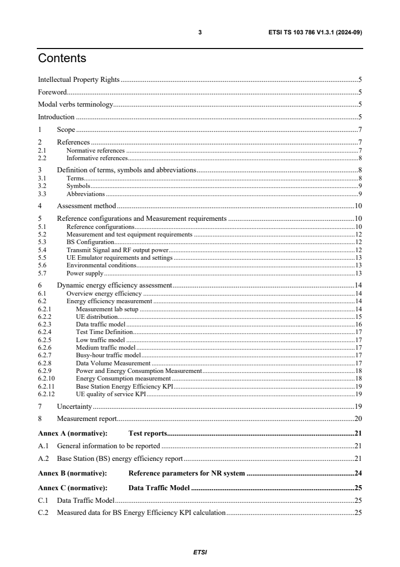 ETSI TS 103 786 V1.3.1 (2024-09) - Environmental Engineering (EE); Measurement method for energy efficiency of wireless access network equipment; Dynamic energy efficiency measurement method of 5G Base Station (BS)