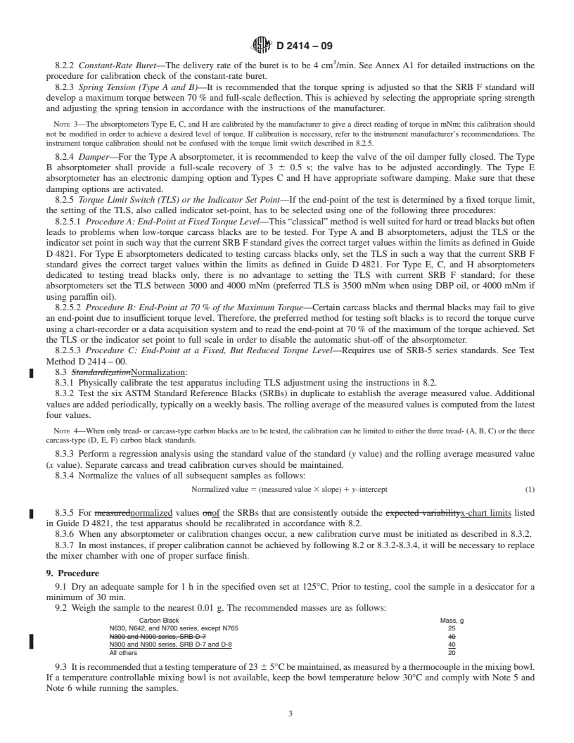 REDLINE ASTM D2414-09 - Standard Test Method for  Carbon Black<span class='unicode'>&#x2014;</span>Oil Absorption Number (OAN)