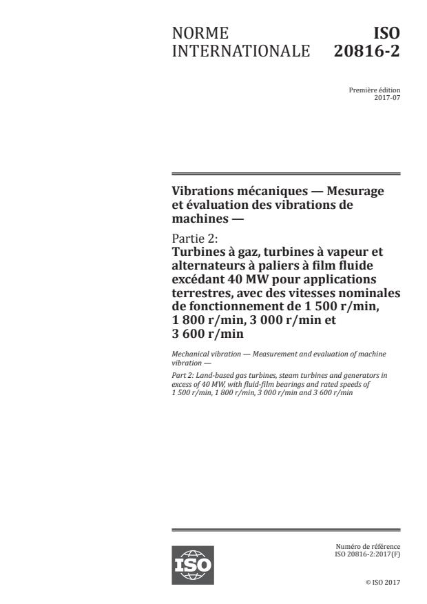 ISO 20816-2:2017 - Vibrations mécaniques -- Mesurage et évaluation des vibrations de machines