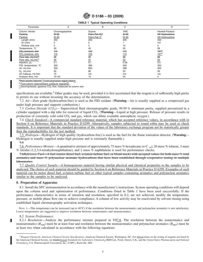 REDLINE ASTM D5186-03(2009) - Standard Test Method for Determination of Aromatic Content and Polynuclear Aromatic Content of Diesel Fuels and Aviation Turbine Fuels by Supercritical Fluid Chromatography