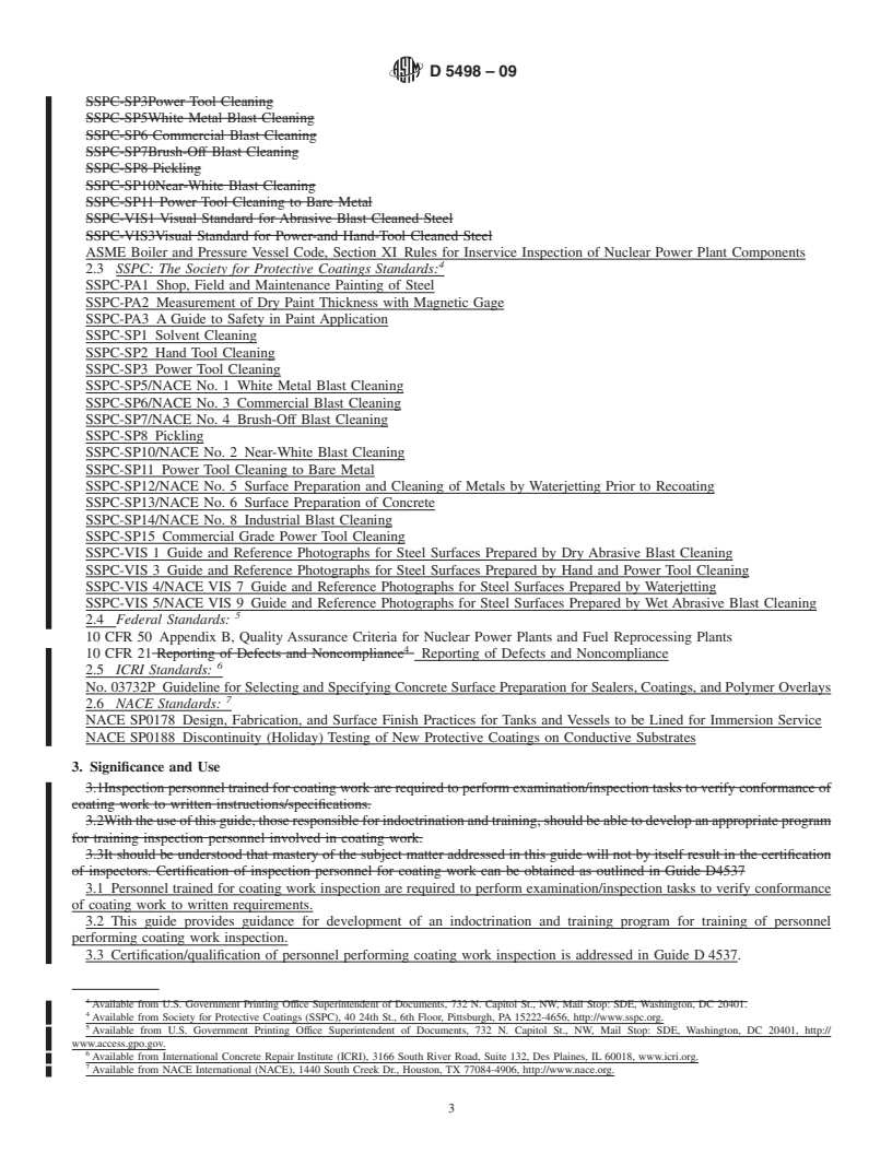 REDLINE ASTM D5498-09 - Standard Guide for  Developing a Training Program for Personnel Performing Coating Work Inspection for Nuclear  Facilities