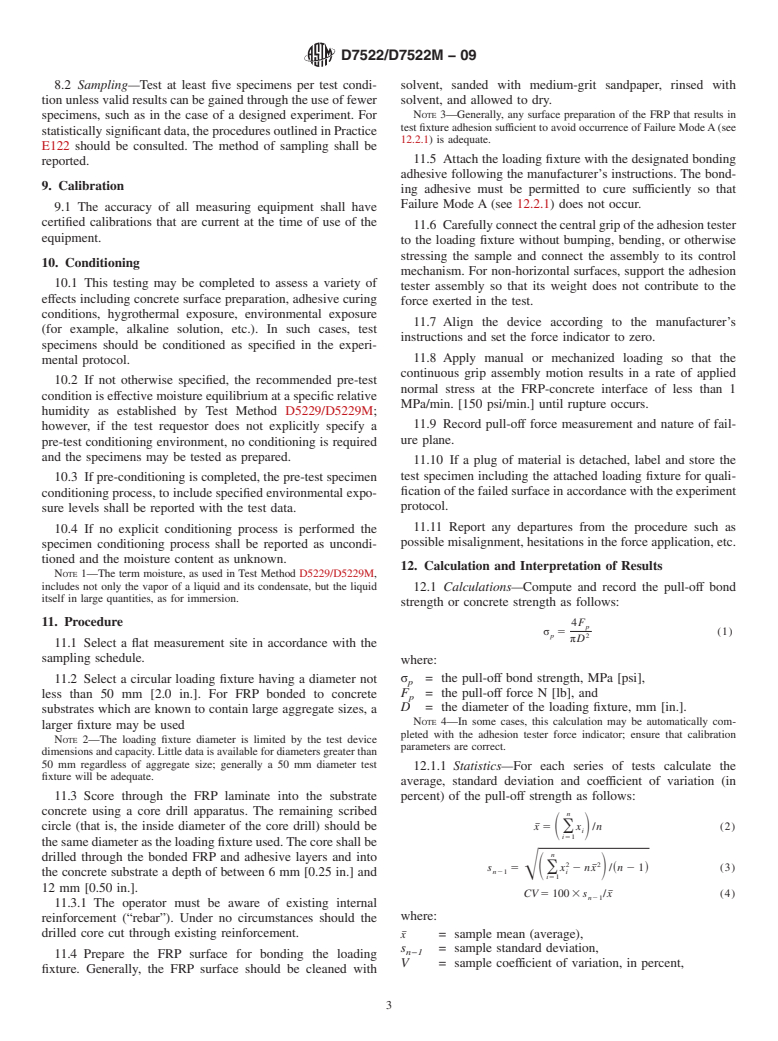 ASTM D7522/D7522M-09 - Standard Test Method for Pull-Off Strength for FRP Bonded to Concrete Substrate