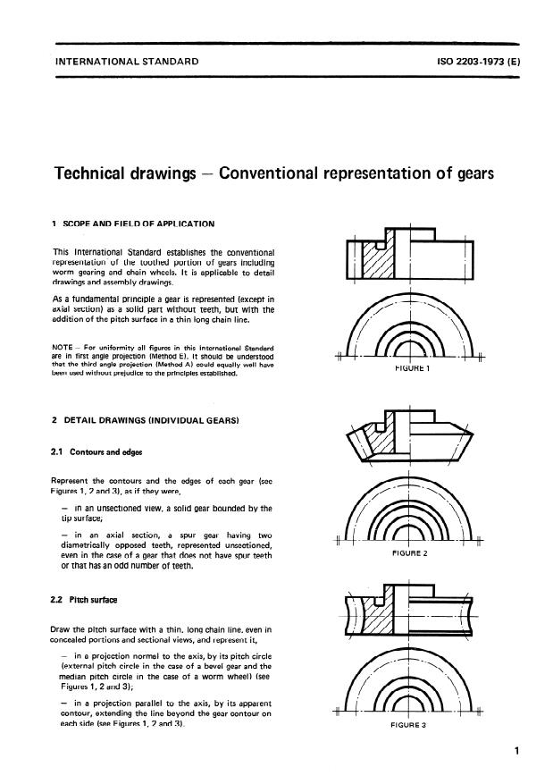 ISO 2203:1973 - Technical drawings -- Conventional representation of gears