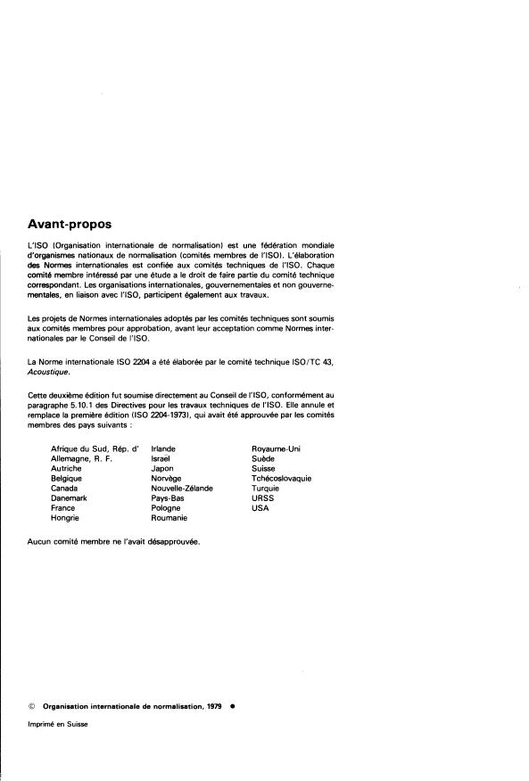 ISO 2204:1979 ISO 2204:1979 - Acoustique -- Guide pour la rédaction des Normes internationales sur le mesurage du bruit aérien et l'évaluation de ses effets sur l'homme - Page 2 preview