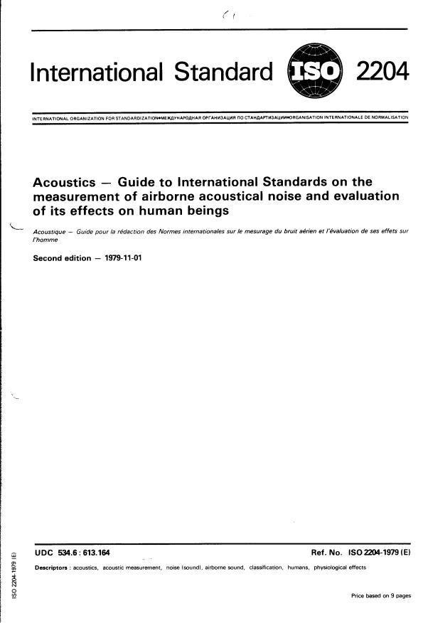 ISO 2204:1979 ISO 2204:1979 - Acoustics -- Guide to International Standards on the measurement of airborne acoustical noise and evaluation of its effects on human beings - Page 1 preview