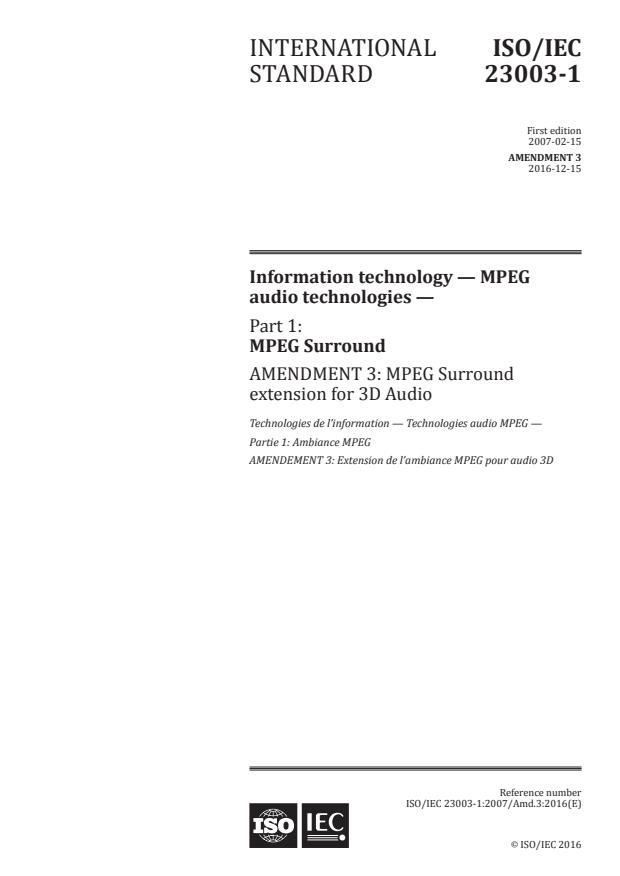 ISO/IEC 23003-1:2007/Amd 3:2016 - MPEG Surround extension for 3D Audio