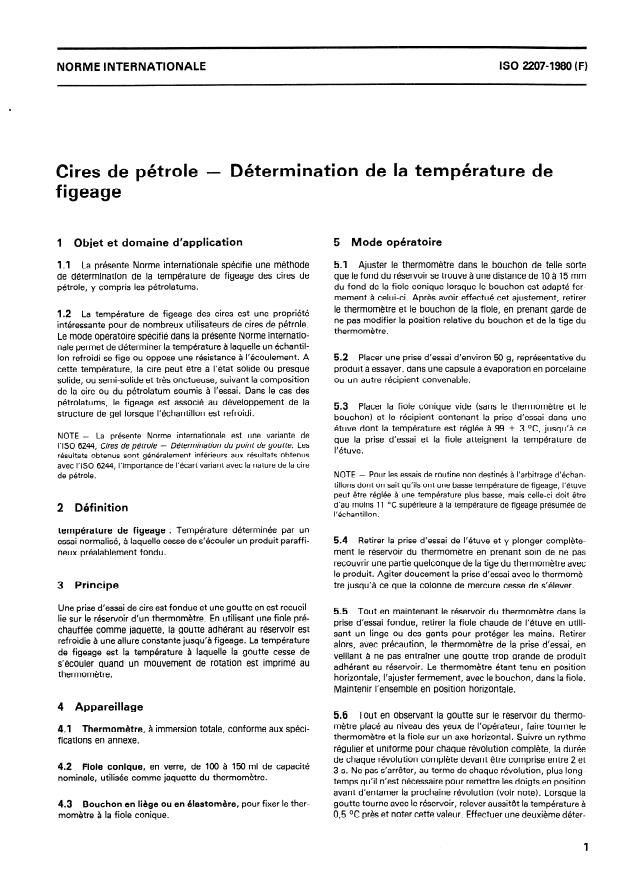 ISO 2207:1980 - Cires de pétrole -- Détermination de la température de figeage